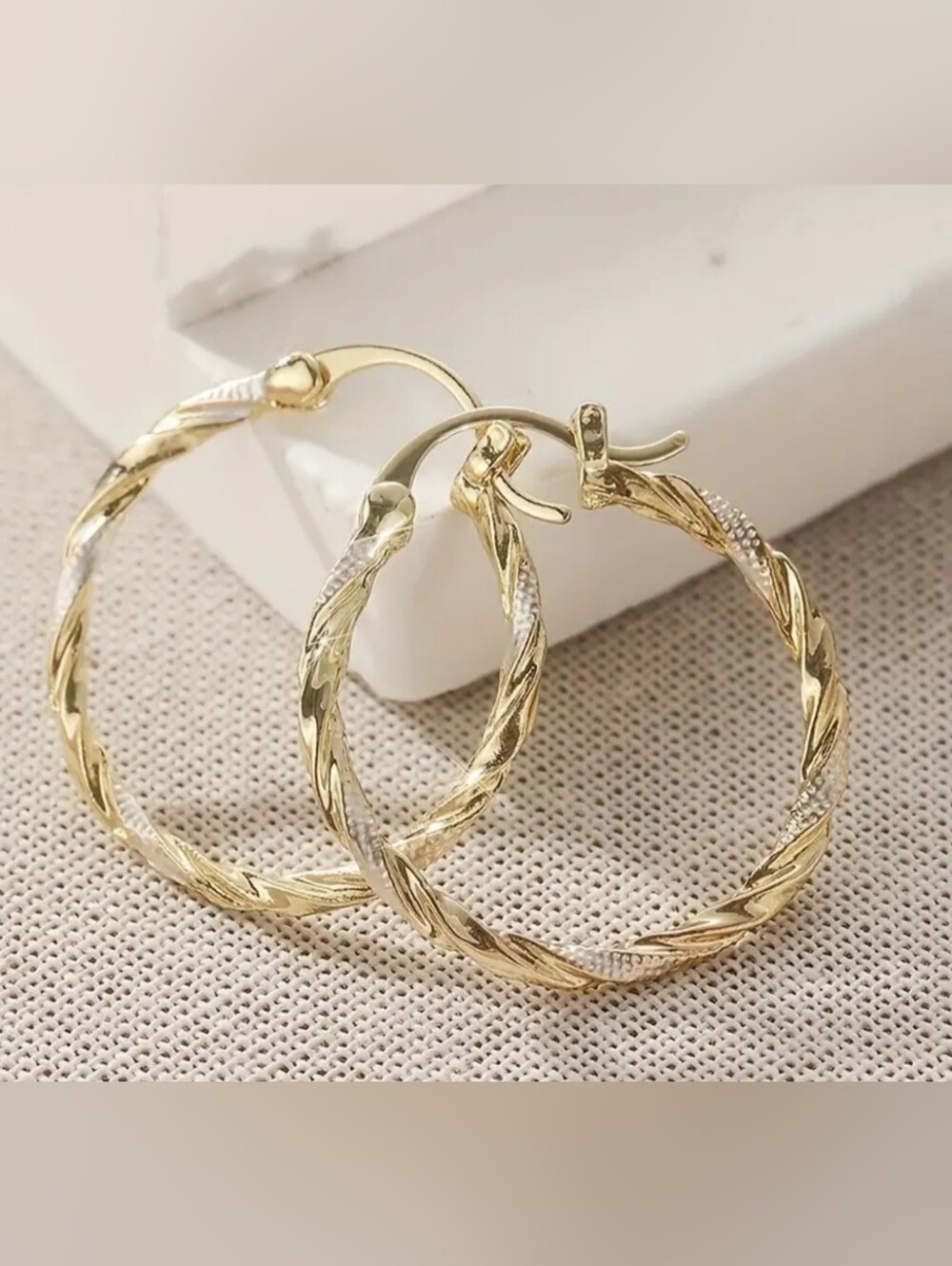 Gold Two-Tone Twisted Hoop Earrings